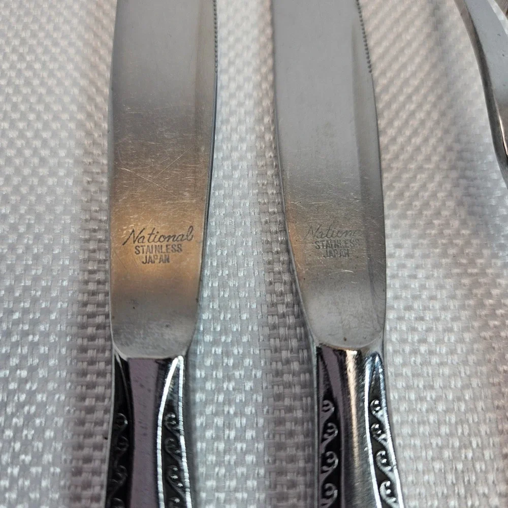 National Stainless Granada Flatware‎ Japan 6 Piece Set Knives Forks Spoons MCM